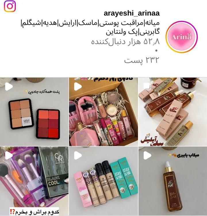 اسکرین‌شات پیج arayeshi_arinaa