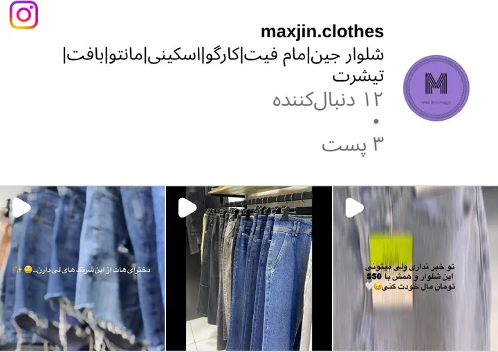 اسکرین‌شات پیج maxjin.clothes